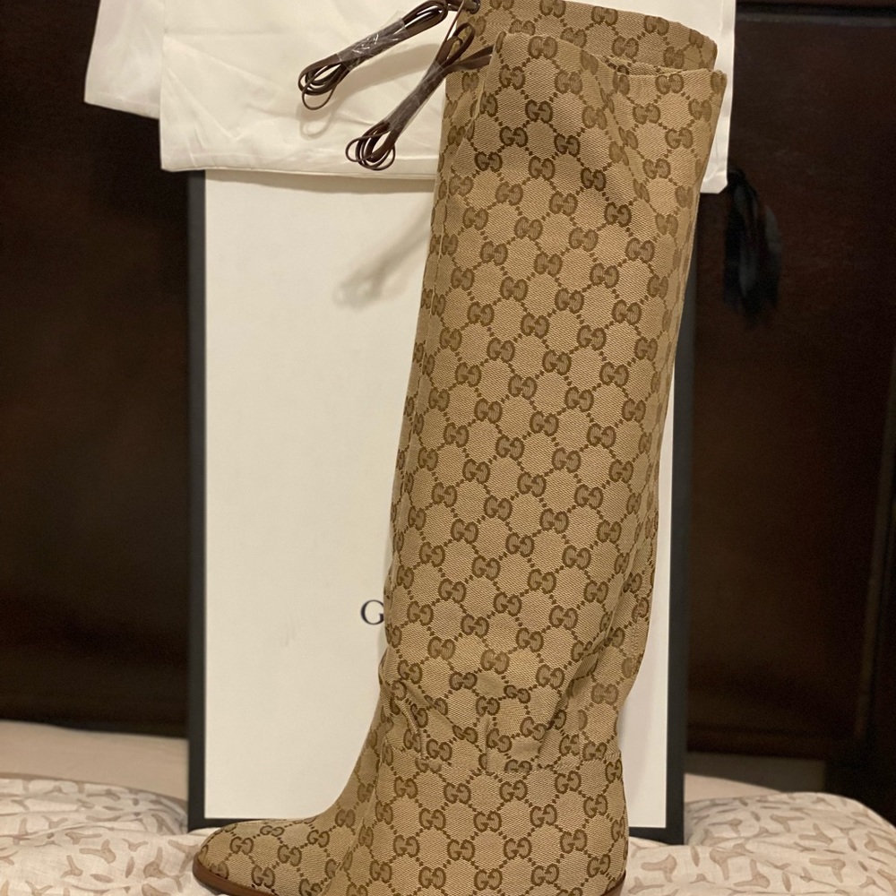 Gucci GG Canvas Knee High Boots - Picture 2 of 9